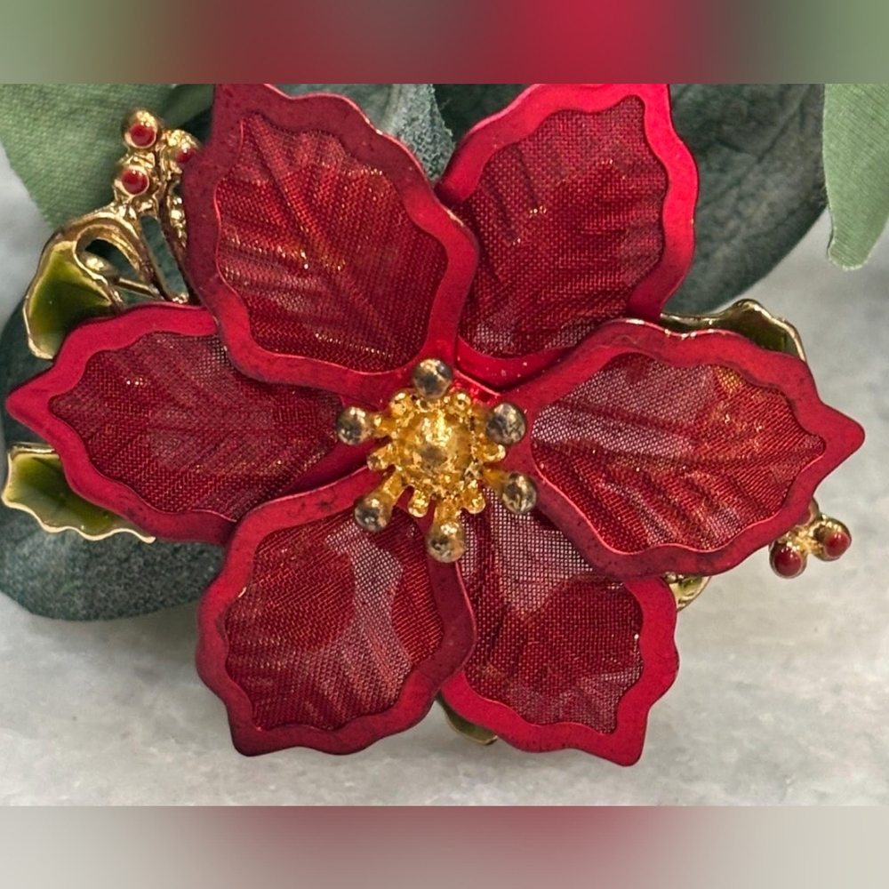 Vintage Keneth Cole Red Poinsettia Floral Brooch